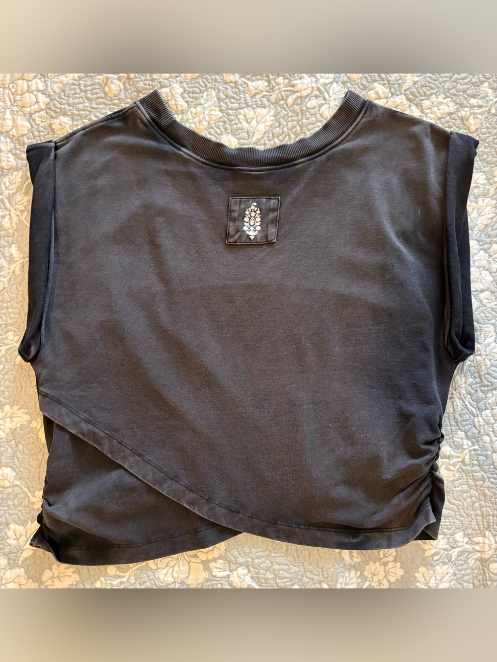 FP Movement Hot Shot Crossover Top in Washed Black - Ruched Side Crop Muscle Tee - Picture 11 of 12